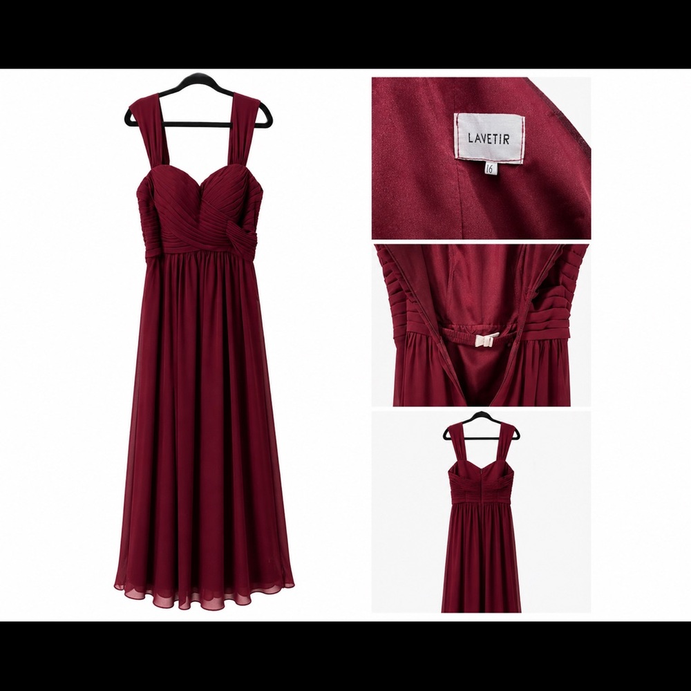 Burgundy Chiffon Bridesmaid Formal Maxi Dress
